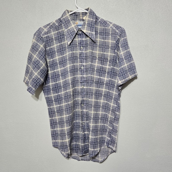 Vintage Grants Menswear‎ Button Down Shirt Lightweight Blue White Pattern Size M - Picture 1 of 6